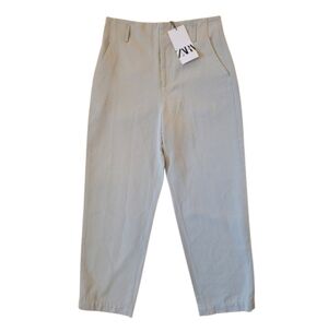XS ZARA Lyocell & Cotton High-Rise Tapered Trousers Grey Preppy NWT